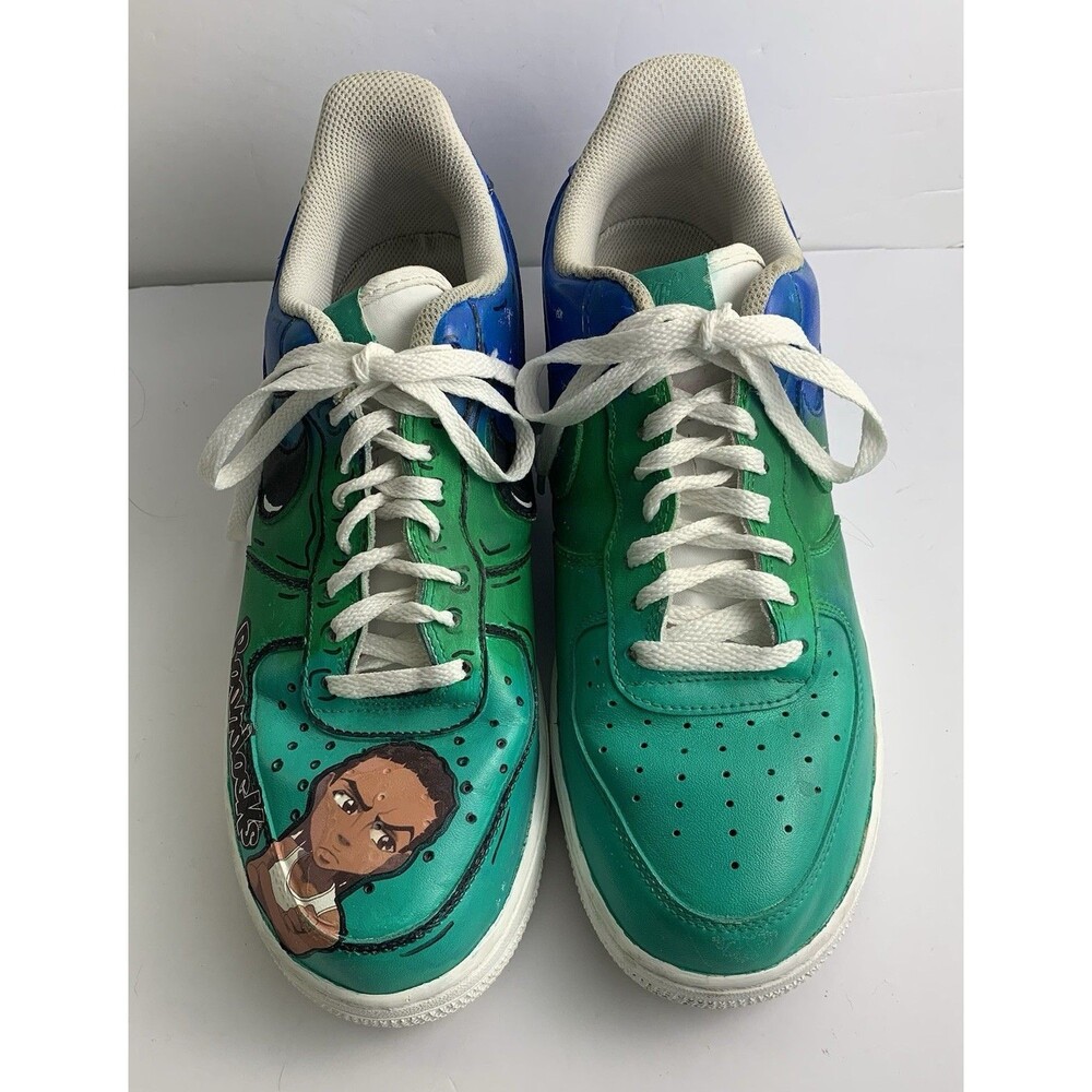 Boondocks Custom Painted Nike Shoes Size 9.5 Preowned Air Force 1 Blue Green